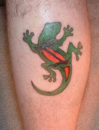 小腿彩色蜥蜴纹身图片 绿色蜥蜴纹身(2)