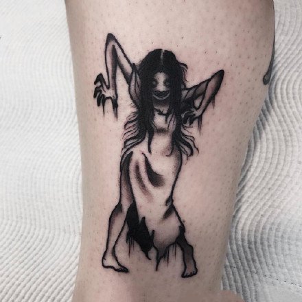 暗黑女郎纹身图片 黑暗风格腿部刺青纹身(4)