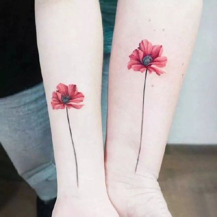 艳丽漂亮的一组罂粟花纹身图案作品(3)