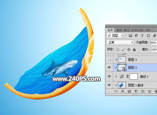 Photoshop合成切開橙子中的創(chuàng)意海洋圖片
