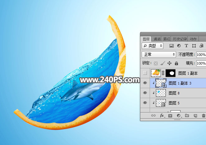 Photoshop合成切開橙子中的創(chuàng)意海洋圖片