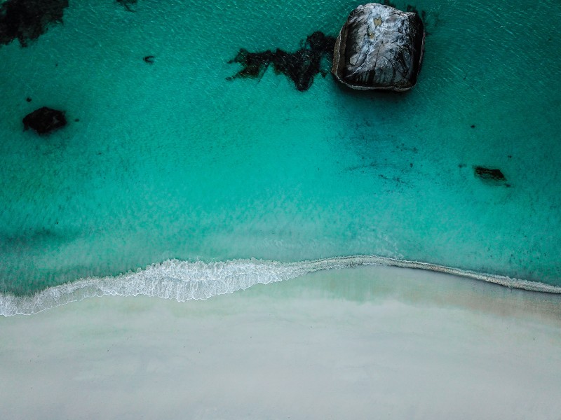 海浪拍打海滩俯视图图片