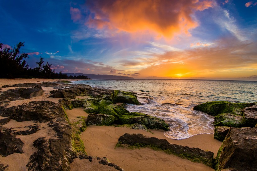 海灘夕陽景色圖片