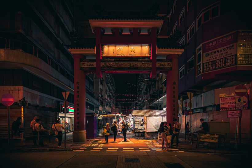 香港街道夜景图片