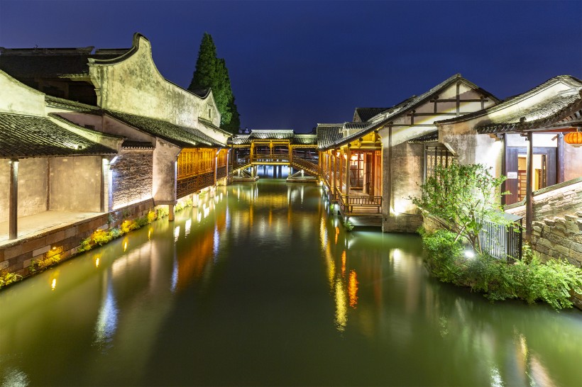 浙江嘉兴乌镇夜景图片