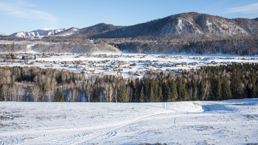 新疆禾木冬季雪景風景圖片