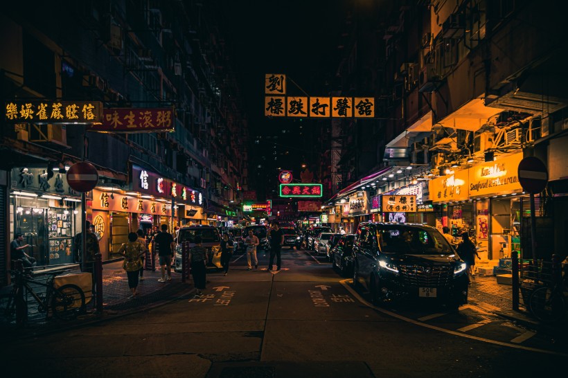 香港街道夜景图片