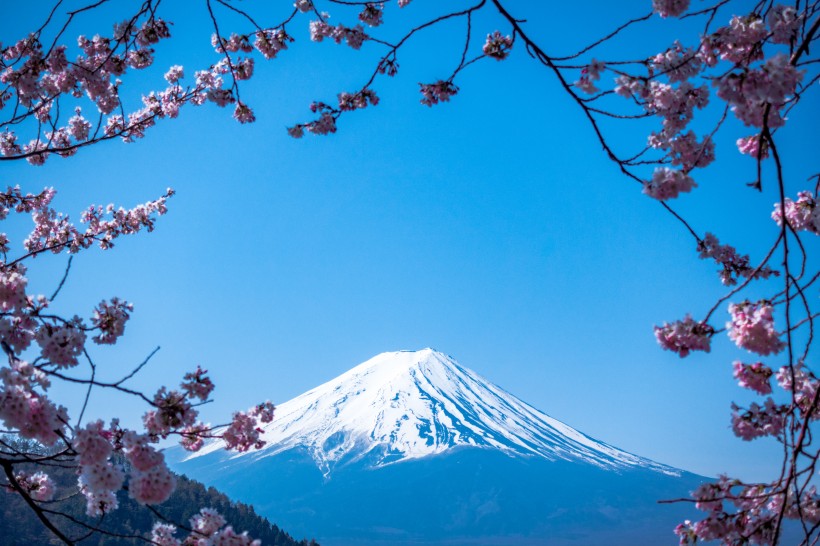 有积雪的富士山图片