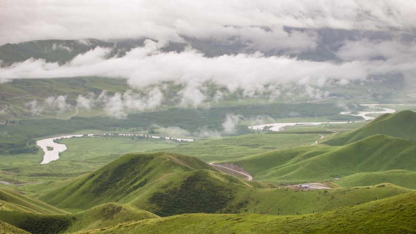 绿色的新疆天山草原牧场风景图片