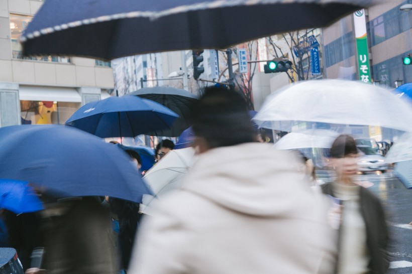 雨天街道打伞的人们图片