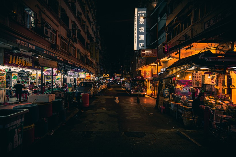 香港街道夜景图片