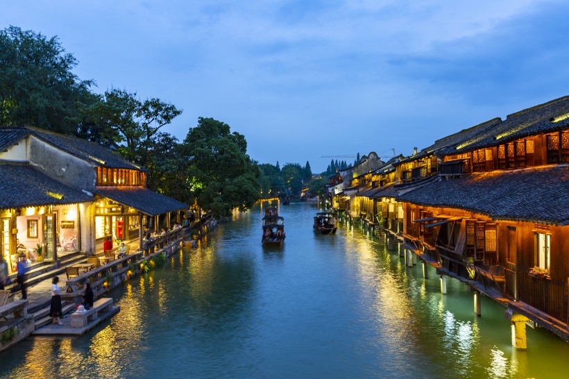 浙江嘉兴乌镇夜景图片