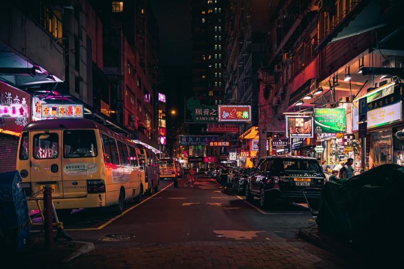 香港街道夜景图片