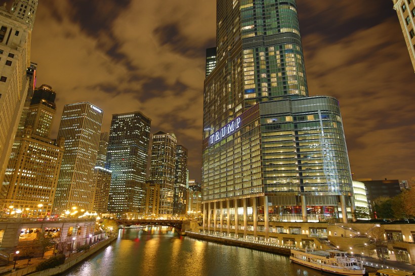 美國芝加哥河夜景圖片