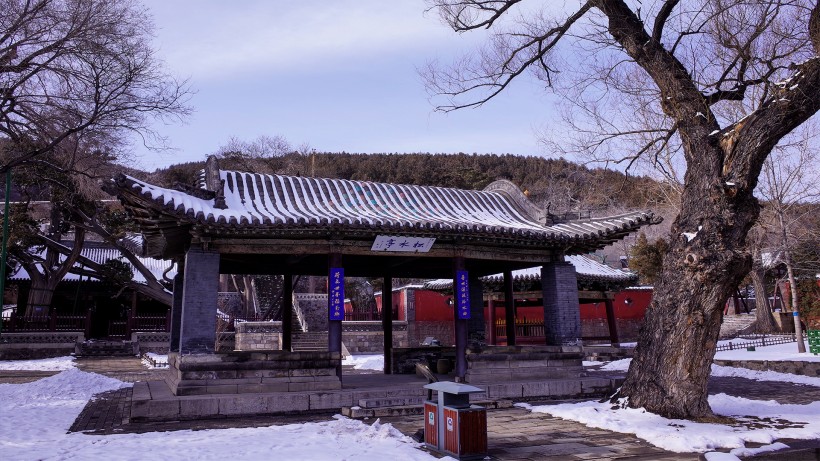 山西太原晋祠公园雪景图片