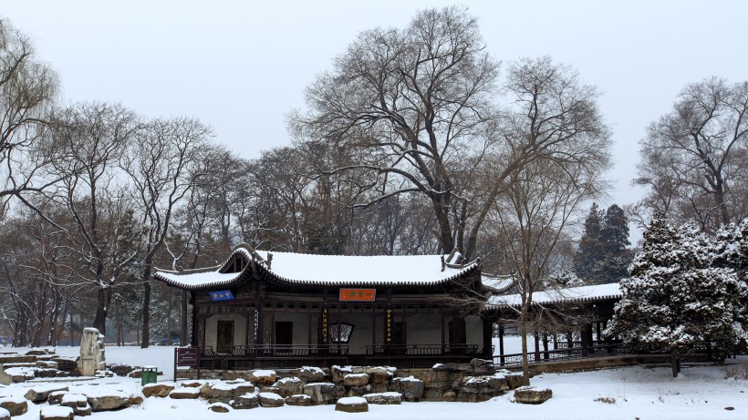 山西太原晋祠公园雪景图片