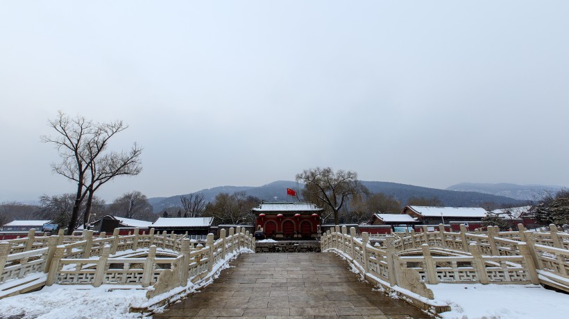 山西太原晋祠公园雪景图片