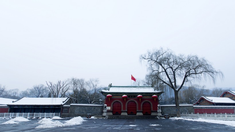 山西太原晋祠公园雪景图片