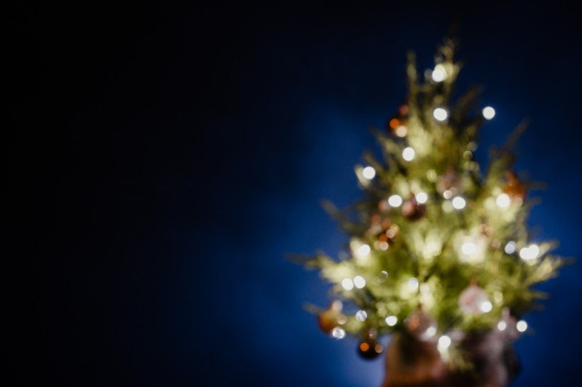 缠满小灯泡的圣诞树图片