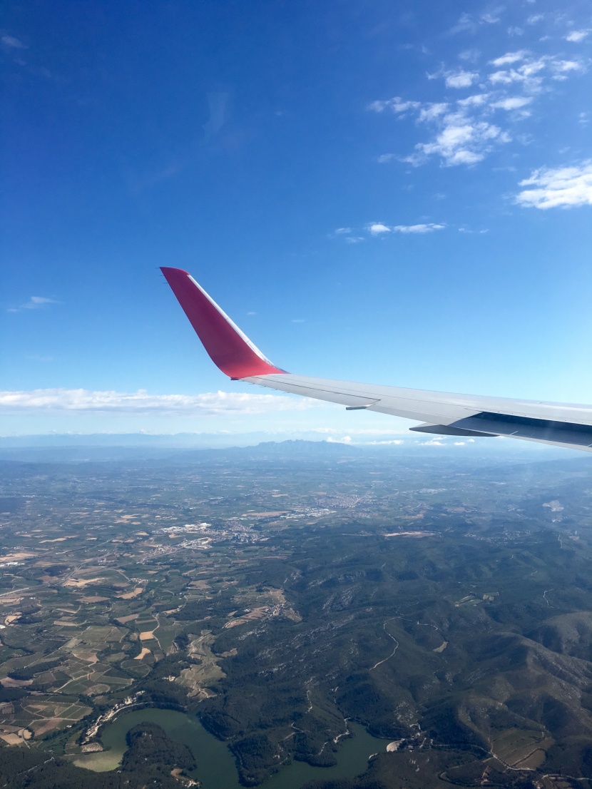 高空中的飞机机翼图片