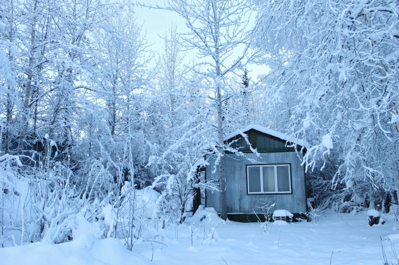 雪中的小屋图片