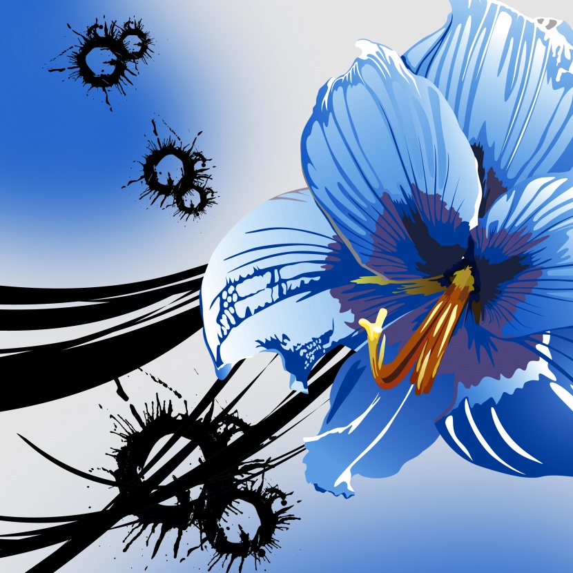 蓝色花朵三联挂画图片