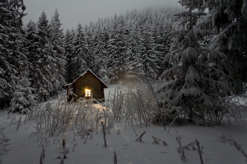 被雪覆盖的小屋图片