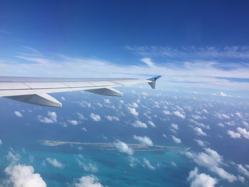 高空中的飛機機翼圖片