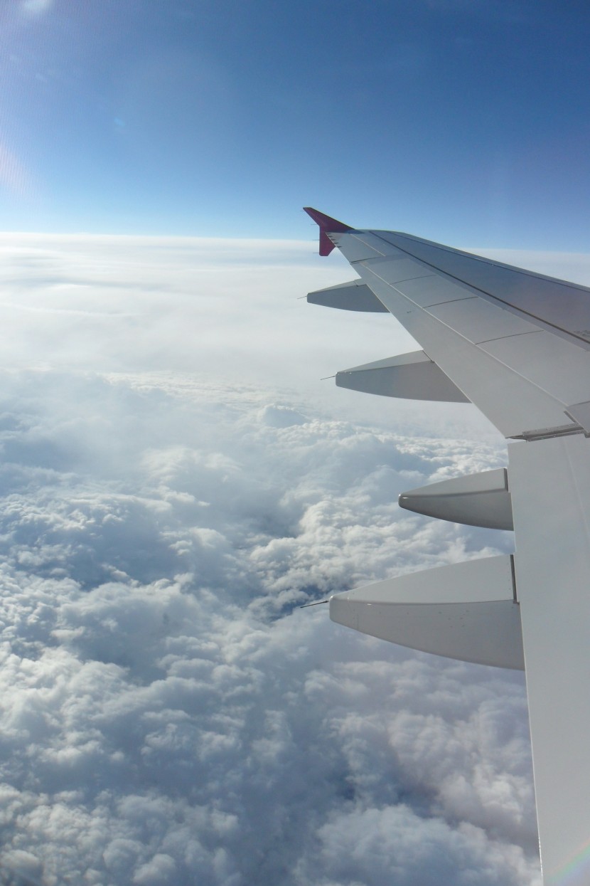 高空中飞机机翼图片