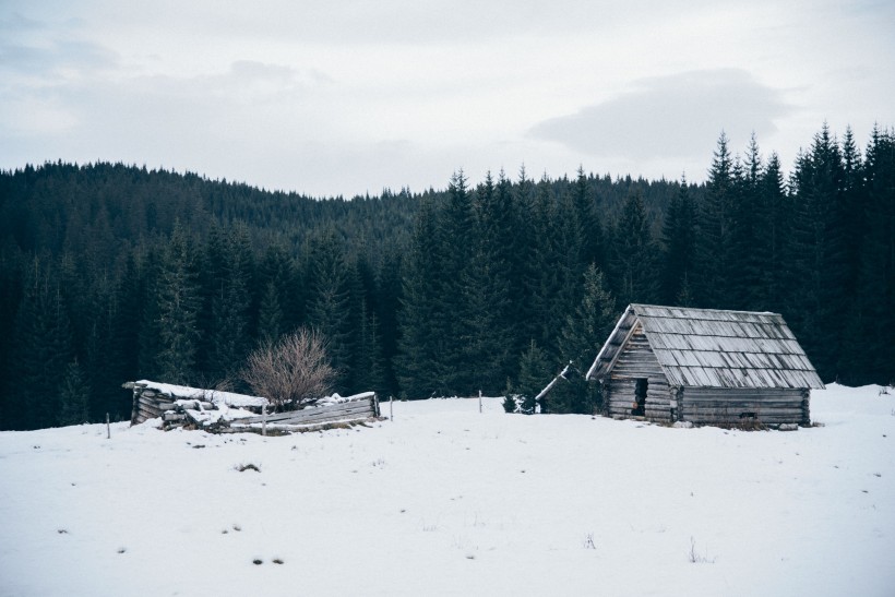 雪中的小屋图片