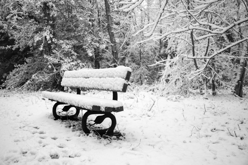 雪后公园长椅图片