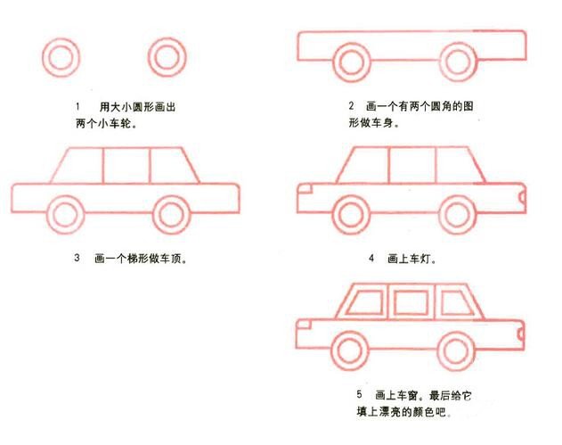 小汽車簡筆畫的畫法圖片大全素描彩色