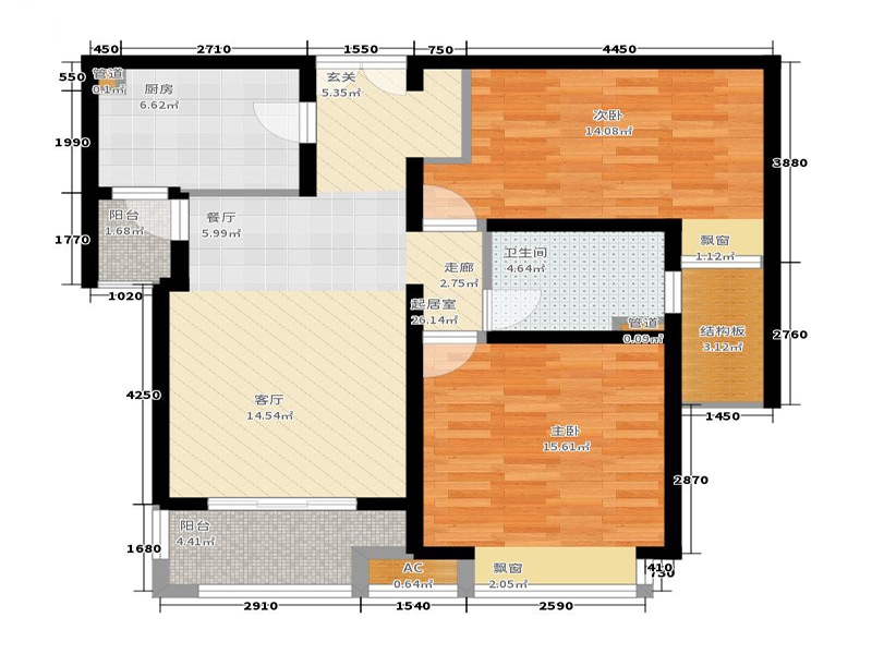 90平簡約清新兩居室設計