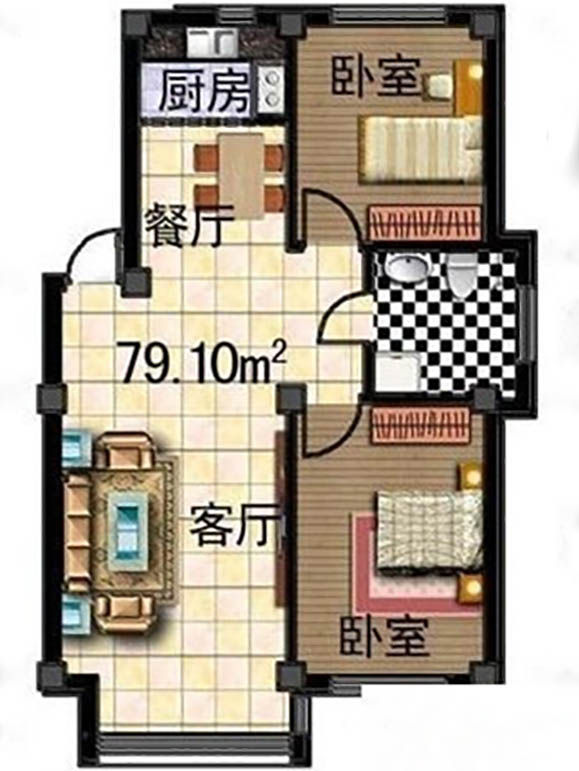 79平北歐簡約兩居裝修效果圖欣賞