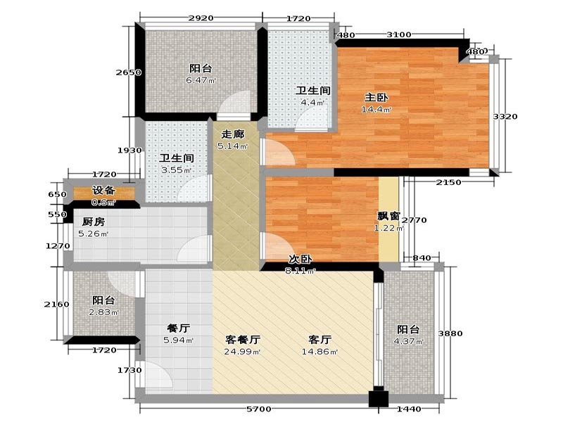 淡雅简约混搭风格两居装修效果图