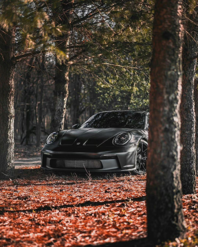 黑色的保时捷911 GT3树林写真大片