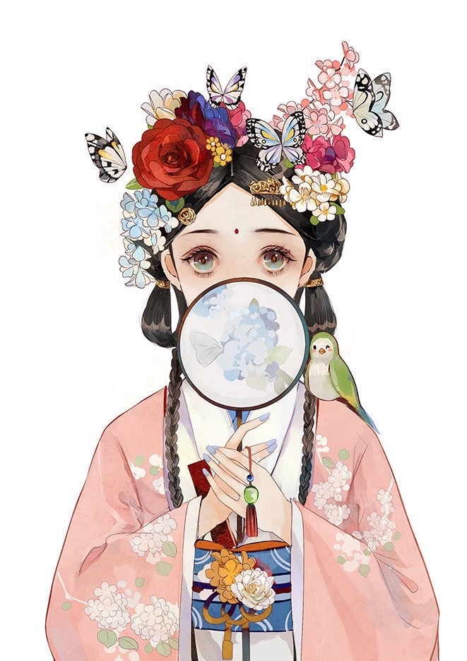 古香古色的精致画风闺中少女高清壁纸