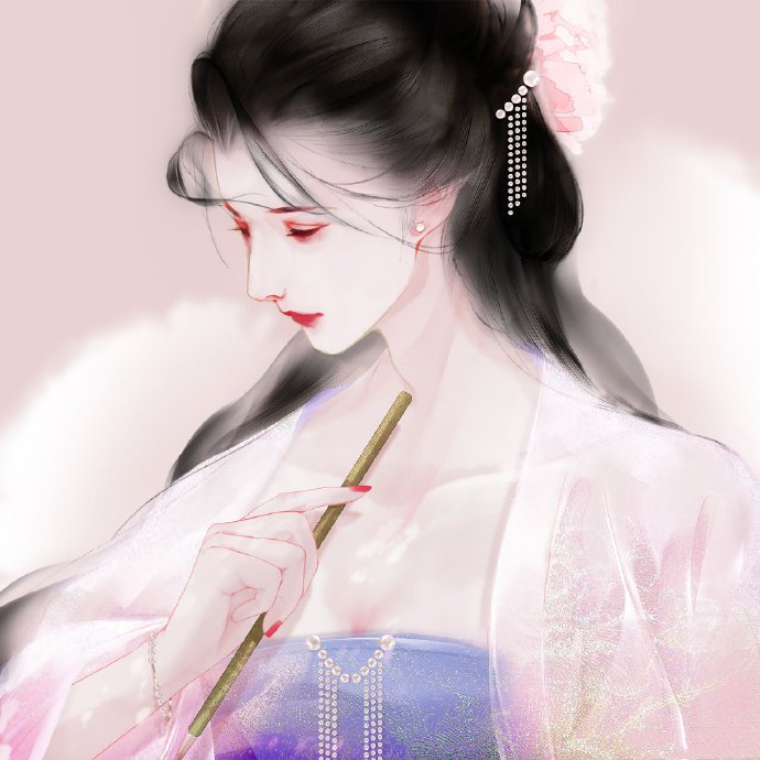 婉约清秀的古风美少女水彩插画唯美壁纸