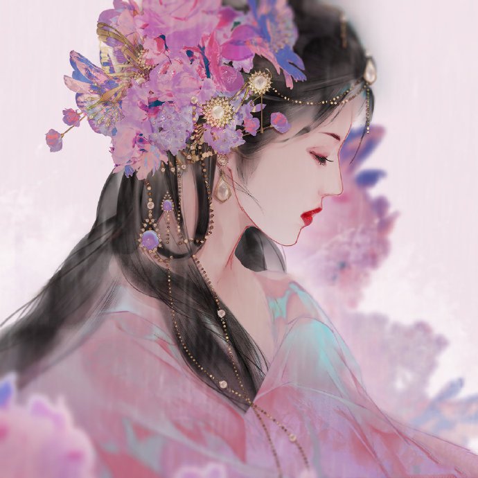 婉约清秀的古风美少女水彩插画唯美壁纸