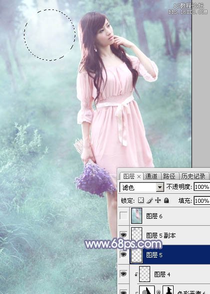 Photoshop給樹林中的美女加上夢幻的青藍(lán)色