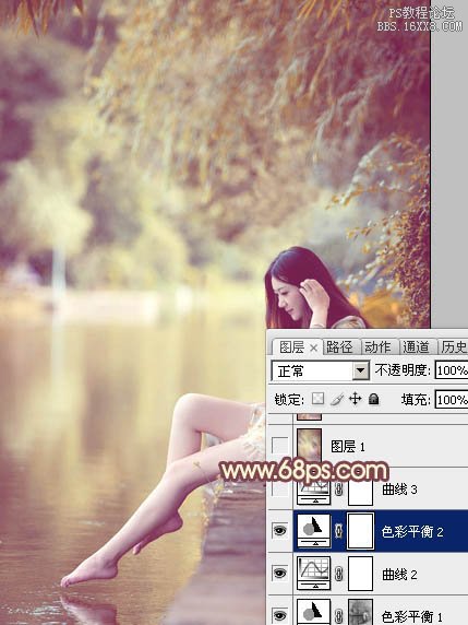Photoshop给河边的美女加上漂亮的暖色调