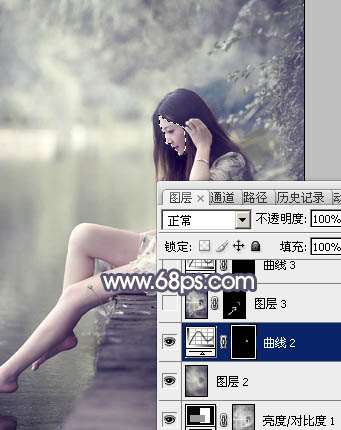 Photoshop打造古典粉蓝色外景美女图片