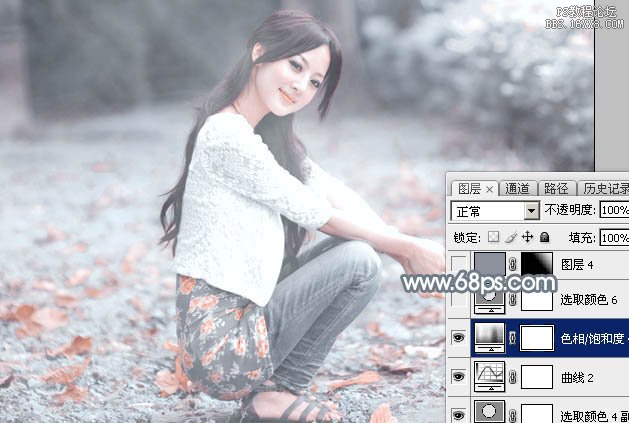 Photoshop给外景美女加上唯美的秋季淡冷色