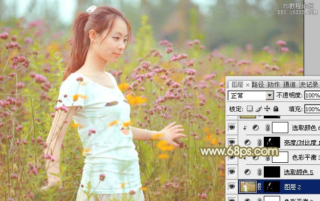 Photoshop給野花中的美女加上甜美的粉色調(diào)