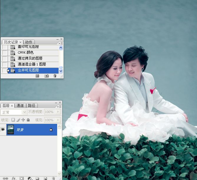 Photoshop调出湖边婚纱照片冷色效果,PS教程,16xx8.com教程网