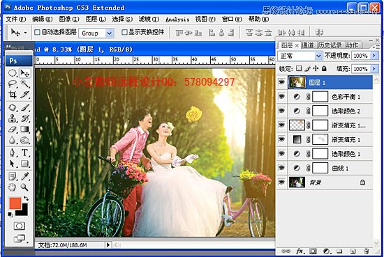 Photoshop调出树林外景婚片唯美黄色调,PS教程,16xx8.com教程网