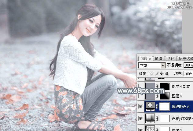 Photoshop给外景美女加上唯美的秋季淡冷色