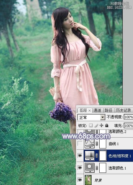 Photoshop給樹(shù)林中的美女加上夢(mèng)幻的青藍(lán)色