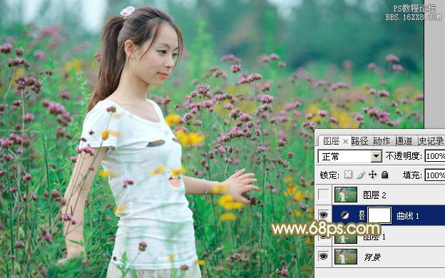 Photoshop給野花中的美女加上甜美的粉色調(diào)