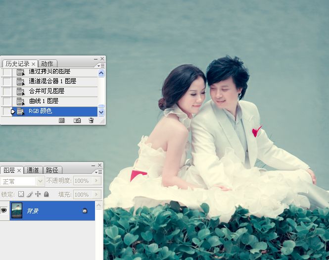 Photoshop调出湖边婚纱照片冷色效果,PS教程,16xx8.com教程网